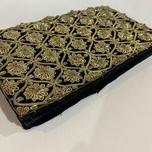 Unique Vintage Black and Gold Embroidered Clutch